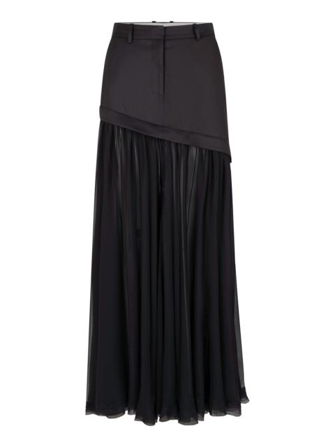 HEIRLOME Angela Gathered Sheer Silk Maxi Skirt black