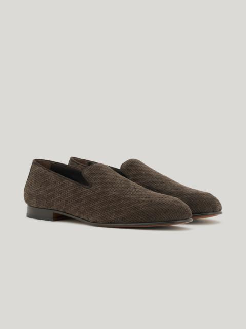 Canali BROWN WOVEN SUEDE SLIP-ONS WITH LEATHER AND RUBBER SOLE