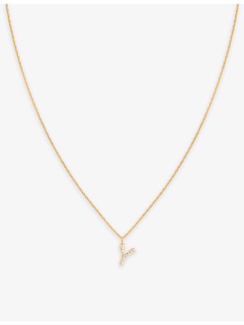 ASTRID & MIYU Initial Y 18ct yellow gold-plated sterling-silver and cubic zirconia pendant necklace