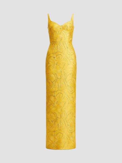 Dress The Population Women's Elijah Metallic Lace Jacquard Column Dress - Golden Haze