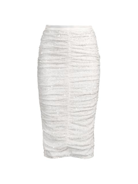 Line & Dot Women's Estrella Sequin Ruched Pencil Skirt - White