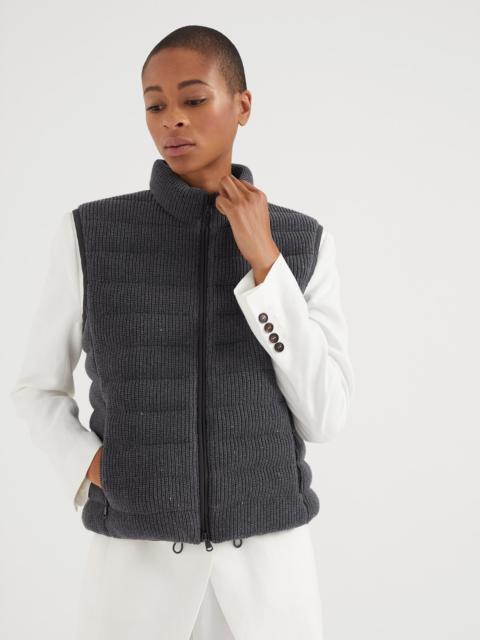 Dazzling cotton English rib knit down vest with monili