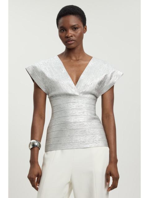 KAREN MILLEN Foil Metallic Figure Form Bandage Angel Sleeve Top