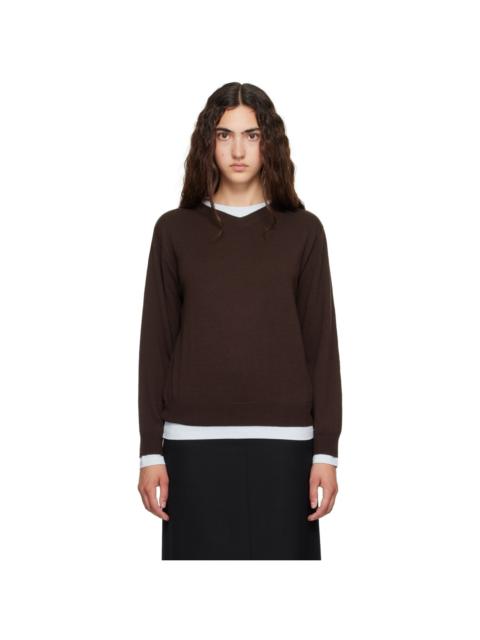 Tonywack Brown Superfine Wool Layered V-Neck Sweater