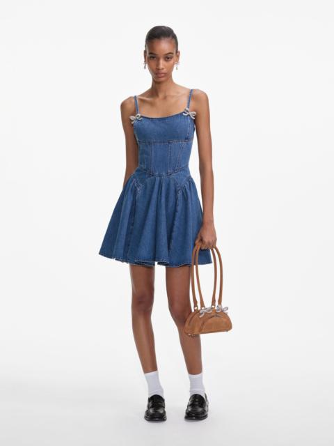 self-portrait Lightweight Denim Flared Mini Dress