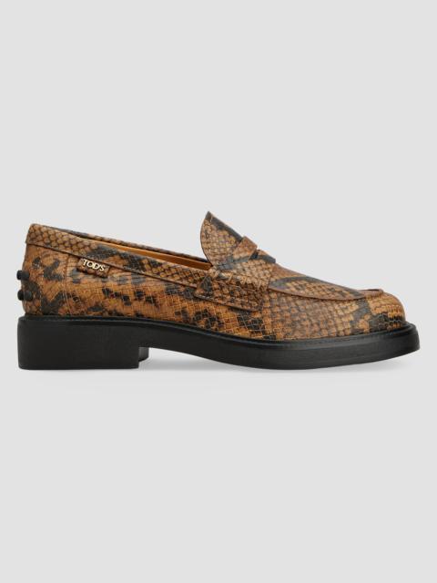 Tod's Women's Snakeskin-Print Leather Penny Loafers - Dark Brown