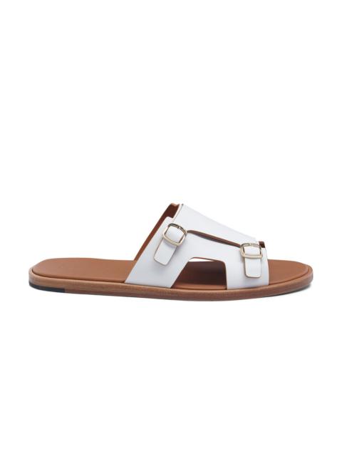 Santoni Men's white leather double-buckle sandal