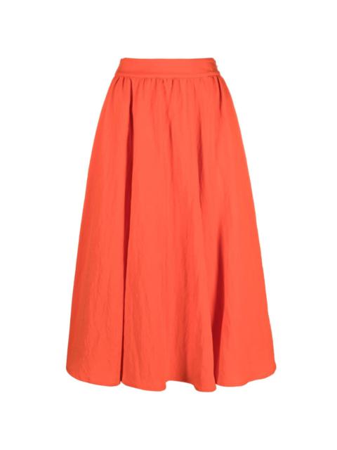 gathered ruched midi skirt