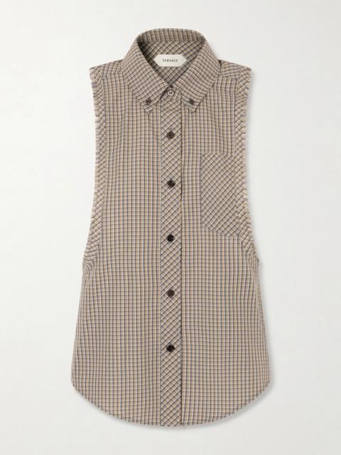 VERSACE Sleeveless Frayed Checked Shirt