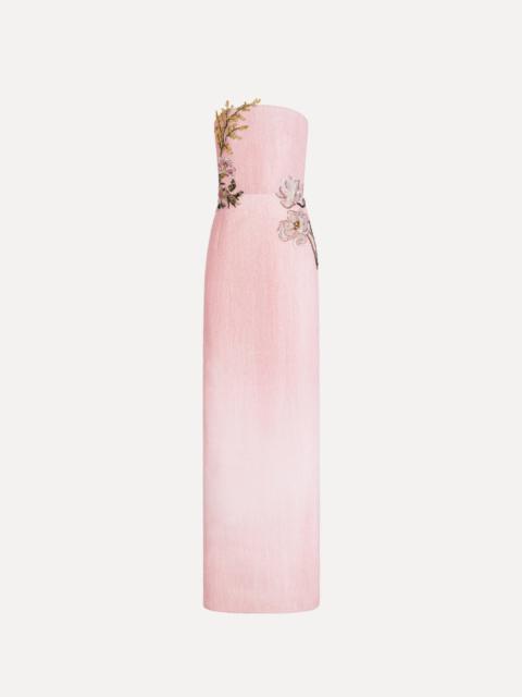 Oscar de la Renta BEADED MIXED BOTANICAL EMBROIDERED COLUMN GOWN
