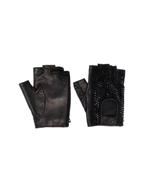 rhinestone-embellished fingerless driving-gloves
