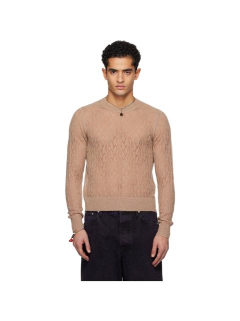 Dries Van Noten Taupe Lace Stitch Alpaca Sweater
