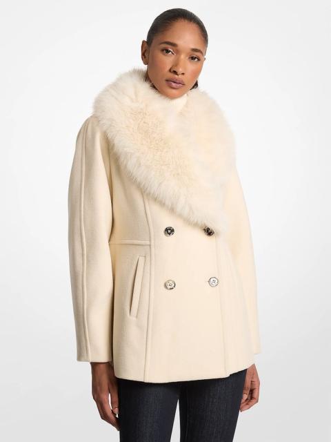 MICHAEL KORS Faux Fur Collar Wool Blend Peacoat