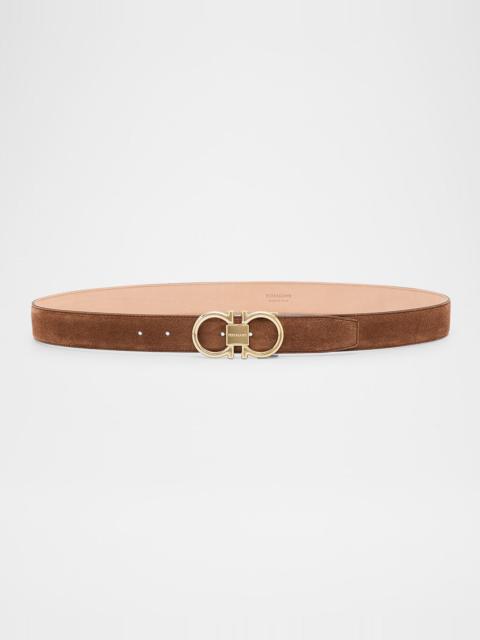 FERRAGAMO Men's Suede Gancini-Buckle Belt