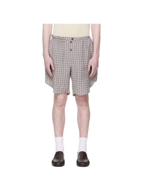 HED MAYNER Gray & Brown Checked Shorts