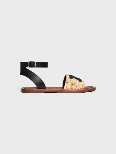 CELINE LYMPIA FLAT STRAP SANDAL in RAFFIA & CALFSKIN