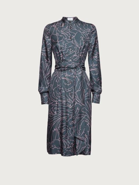 FERRAGAMO PRINTED SILK SHIRT DRESS