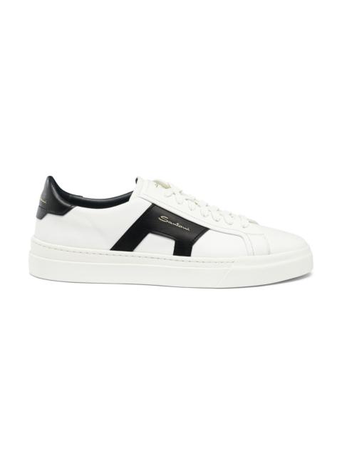 Santoni Men’s white and black leather double buckle sneaker