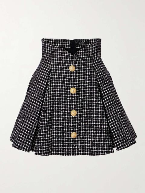 Balmain Vichy button-embellished cotton-blend tweed mini skirt