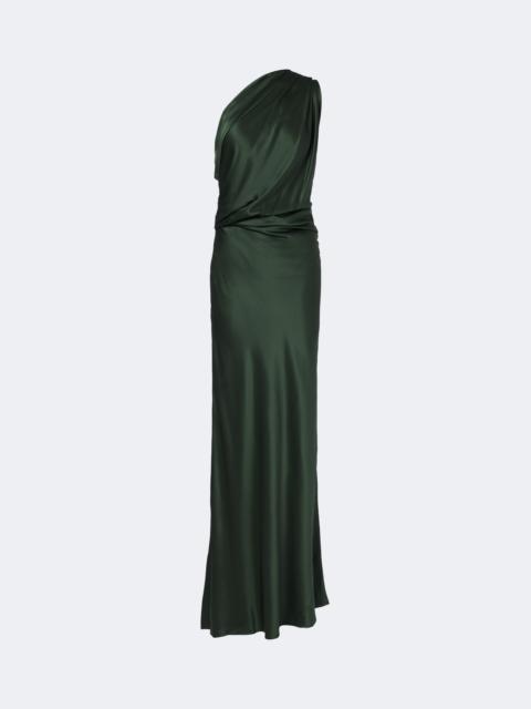 THE SEI Draped one-shoulder silk satin gown