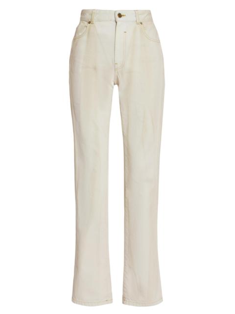 Balmain Women's Two-Tone Faded Wash High-Rise Straight-Leg Jeans - Bleu Jean Beige