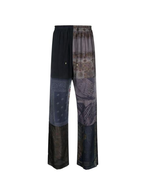 bandana-print panel silk trousers