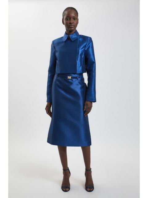 KAREN MILLEN Forever Satin Twill Belted Tailored Midi Skirt