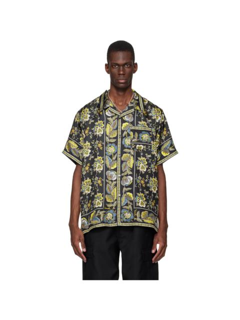 vowels Black Short Sleeve Silk Scarf Shirt