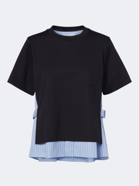 sacai Layered cotton jersey and poplin top
