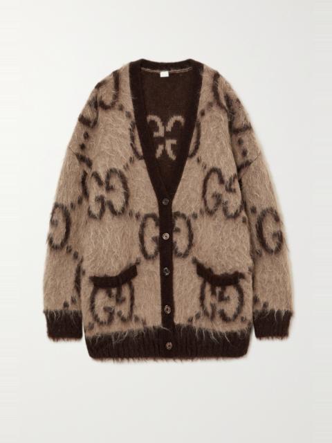 GUCCI Oversized reversible jacquard-knit mohair-blend cardigan