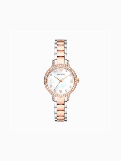 EMPORIO ARMANI THREE-HAND TWO-TONE STAINLESS STEEL WATCH