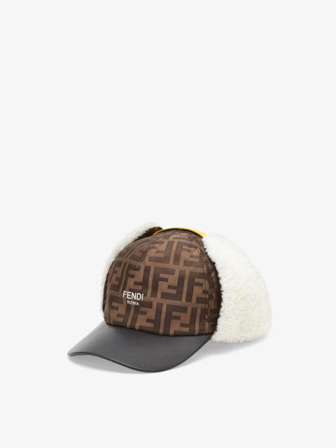 FENDI Brown fabric and sheepskin baseball cap