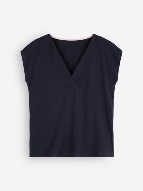 BODEN Imi Supersoft V-neck T-shirt-Navy
