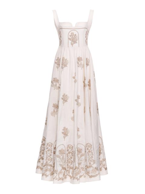 Jaspe Embroidered Linen Maxi Dress neutral