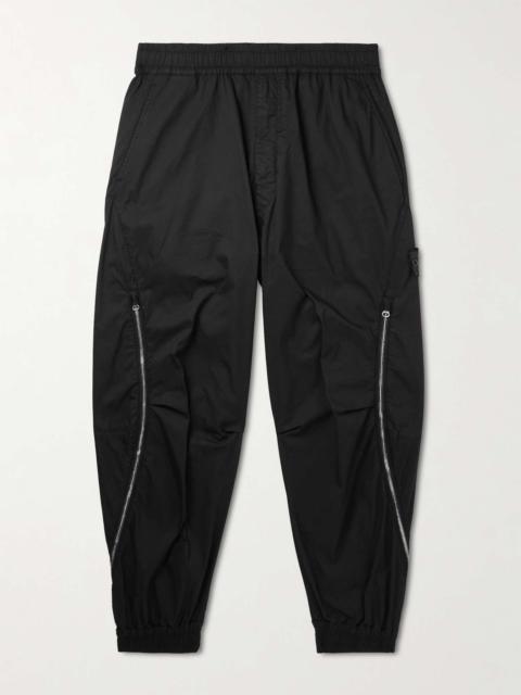 Tapered Logo-Appliquéd Zip-Detailed Cotton-Blend Twill Trousers