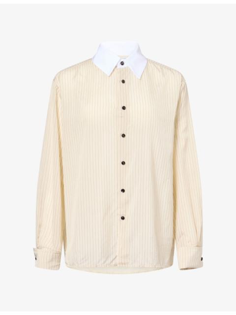 Bottega Veneta Contrast-Collar Pinstripe Woven Shirt