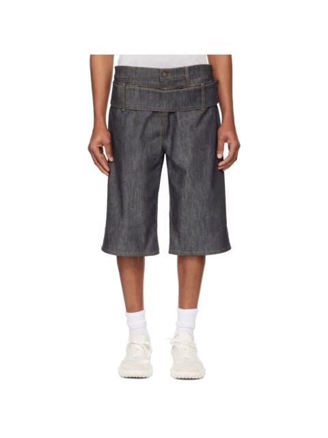 courrèges Gray Double Belted Denim Shorts