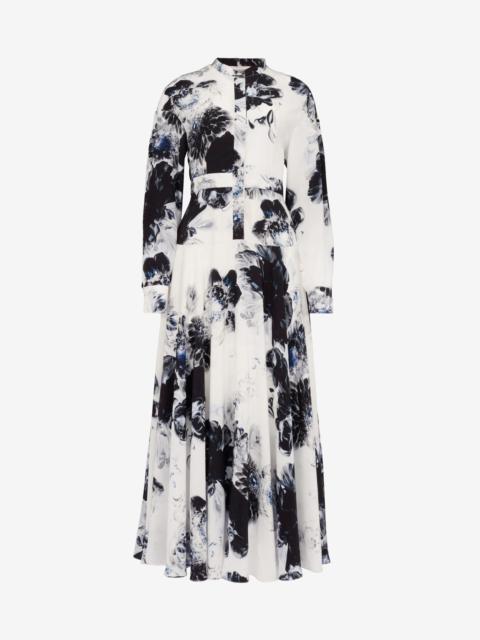 Alexander McQueen Women's Chiaroscuro Shirt Dress in White/black/electric Blue