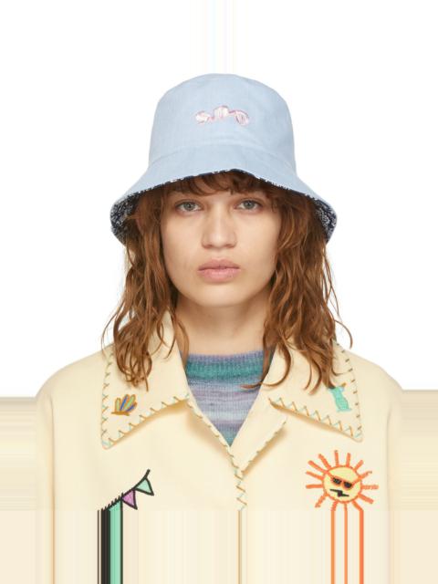 SJYP Reversible Blue Paisley Denim Bucket Hat
