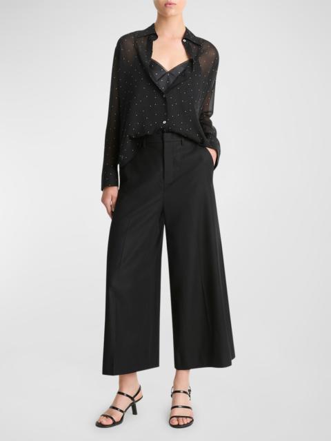 Vince Sheer Dot Blouse with Lace Trim Cami