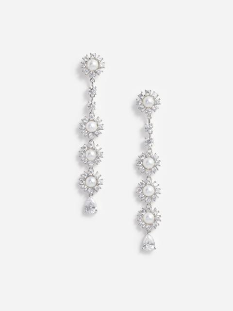 self-portrait Crystal Pearl Tiered Drop Earrings