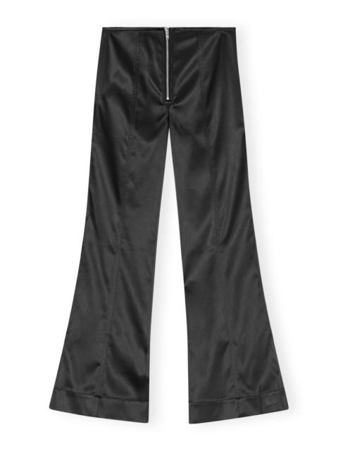 GANNI BLACK DOUBLE SATIN FLARED PANTS