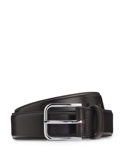BOSS LEATHER BUSINESS BELT WITH POLISHED SILVER BUCKLE