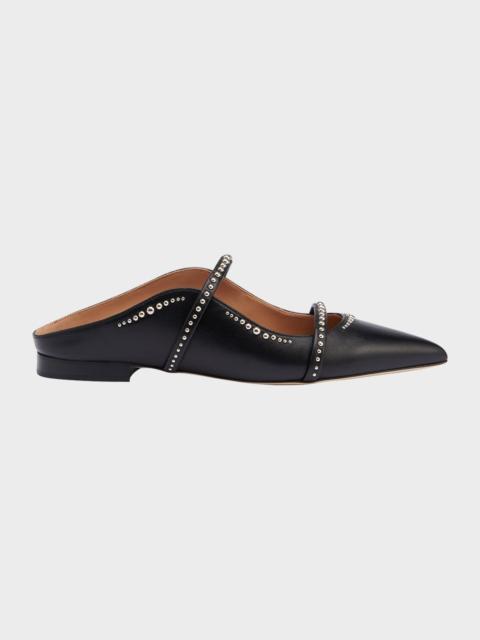 MALONE SOULIERS Maureen Studded Leather Double-Strap Flat Mules