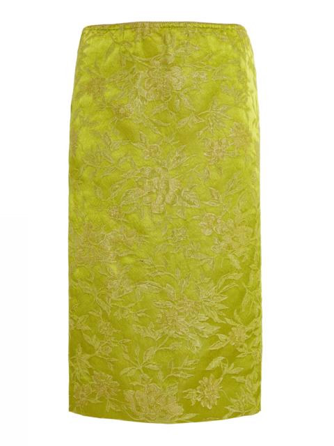 SAINT LAURENT Floral Brocade Midi Skirt green