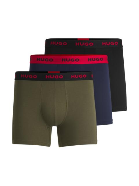 HUGO THREE-PACK OF STRETCH-COTTON BOXER BRIEFS WITH LOGOS