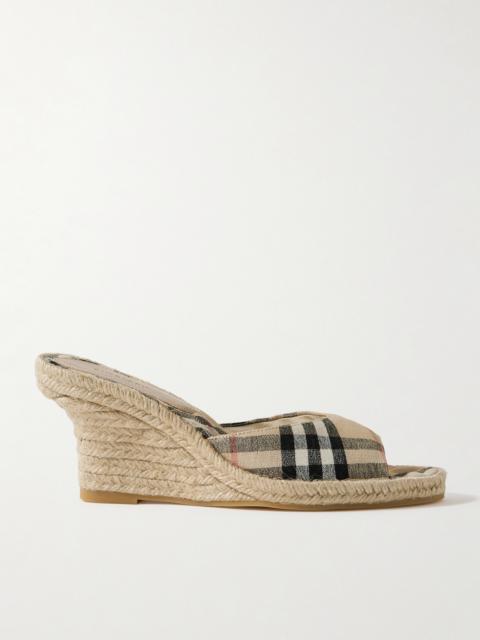 Burberry Checked Canvas-jacquard Espadrille Wedge Mules