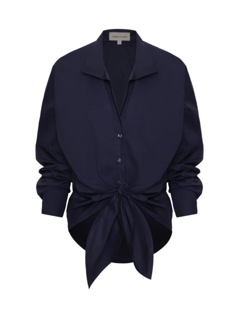 ANDRES OTALORA Dalila Tie-Front Cotton-Poplin Blouse navy