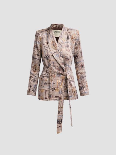 L'AGENCE Women's Aven Houndstooth Wrap Blazer - Brown Multi Houndstooth