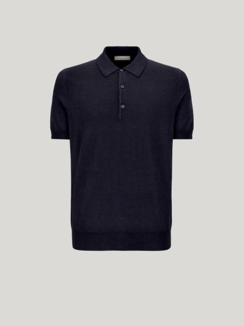 CANALI NUVOLA DARK NAVY POLO SHIRT IN WOOL AND SILK